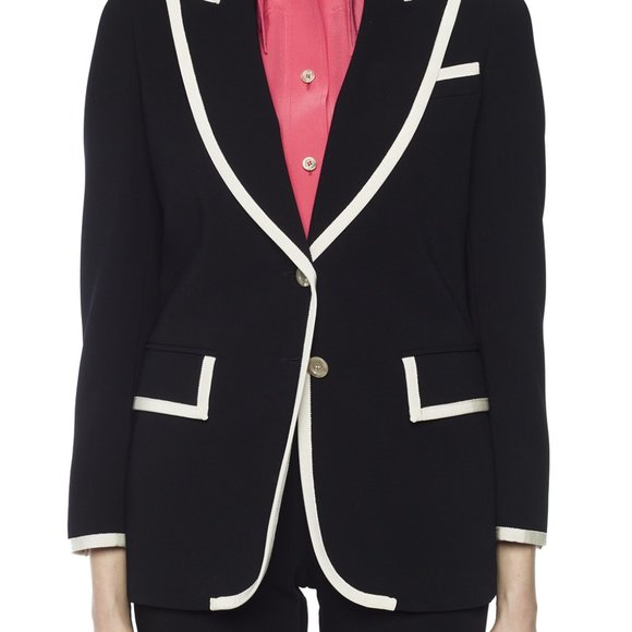 Gucci Black Cady Blazer with White Trim - Picture 2 of 3